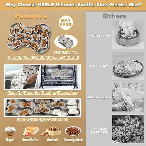 Miniatura 8 de HEELE Tapete de silicona para perros pequeños, tapete de silicona para lamer lento para perros, cuenco de alimentación lenta para gatos, cuenco de
