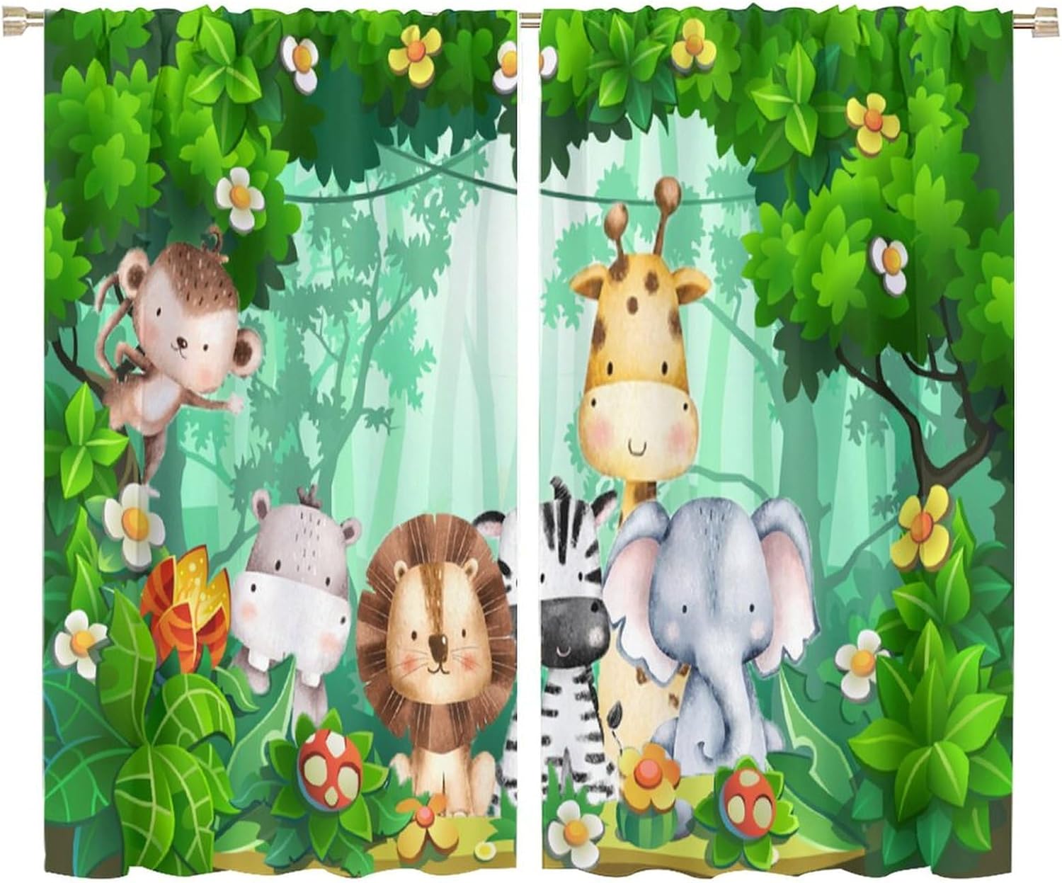 Safari Blackout Window Curtains for Kids Boys Girls Watercolor Cartoon Forest Animals for Kids Boy Girl Baby Bedroom Nursery Living Room Decor Drapes 2 Panels 72x63in