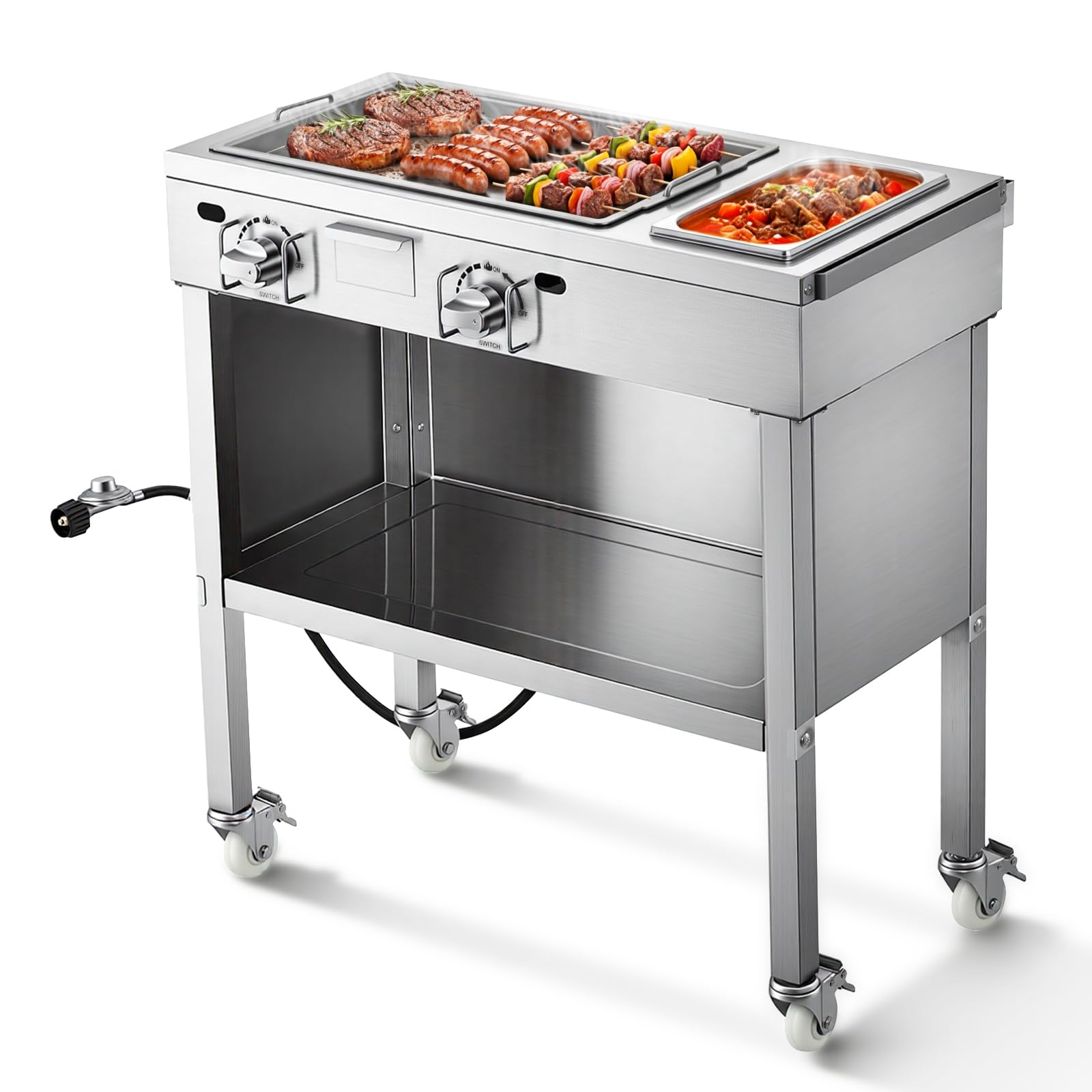 VEVOR outdoor propane griddle cart stainless steel with lockable wheels