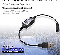 Vista 2 de Heated Jacket Adapter Charger USB Plug Cable for Milwaukee, Revean, Snap-on, Metabo, Craftsman, AEG, Makita (Easy for Travelling and Outdoor)