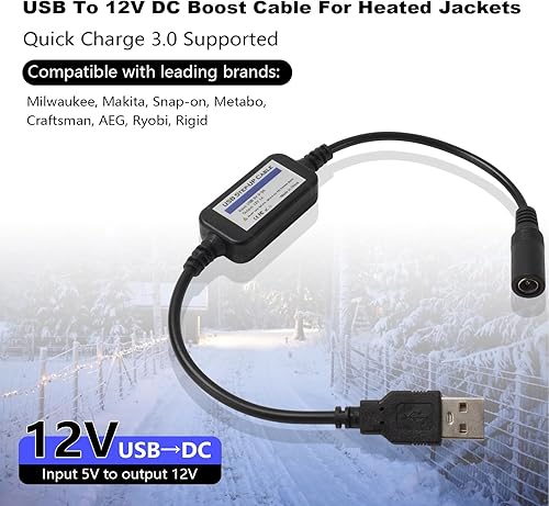 Miniatura 2 de Heated Jacket Adapter Charger USB Plug Cable for Milwaukee, Revean, Snap-on, Metabo, Craftsman, AEG, Makita (Easy for Travelling and Outdoor)