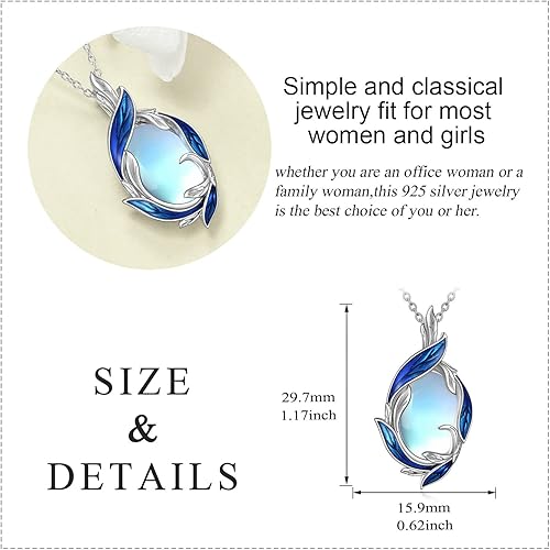 Miniatura 5 de LUHE Collar de plumas de piedra lunar collar con colgante de plumas de plata esterlina joyería de regalo de Navidad para mujeres adolescentes y niñas