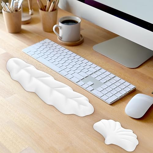 Miniatura 8 de iCasso Juego de reposamuñecas para teclado, almohadilla ergonómica de espuma viscoelástica para teclado y mouse, fácil de escribir y aliviar el