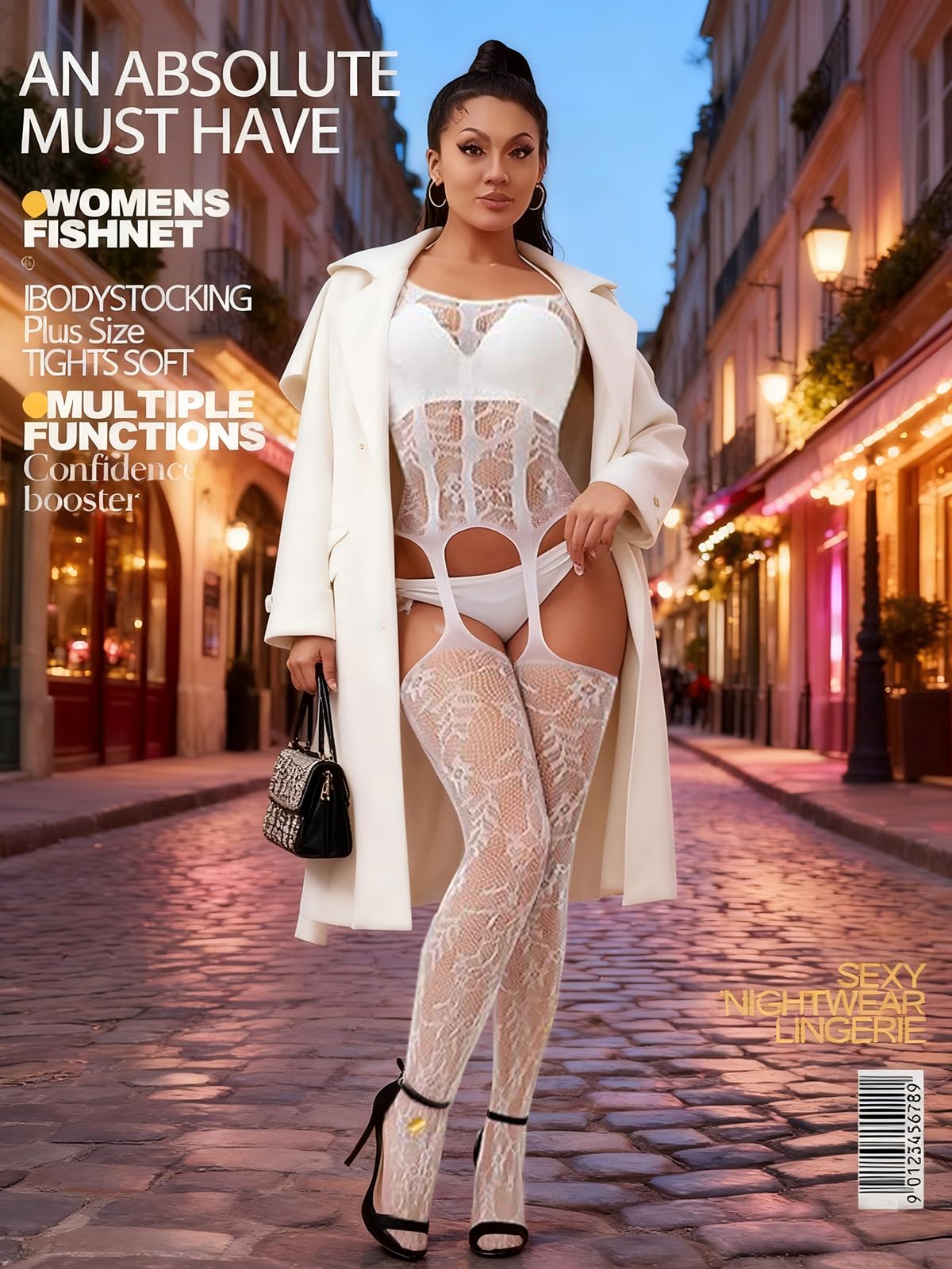 Buitifo Womens Fishnet Bodystocking Plus Size Crotchless Bodysuit Sexy Tights Soft Nightwear Lingerie: One Size White Gbw