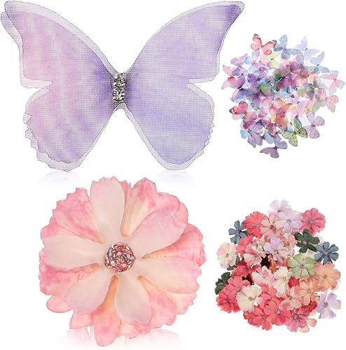 Miniatura 2 de HOMSFOU 100 cabezas artificiales de seda de margarita, cabezas de flores sintéticas, flores de organza, mariposas y manualidades, para decoración de