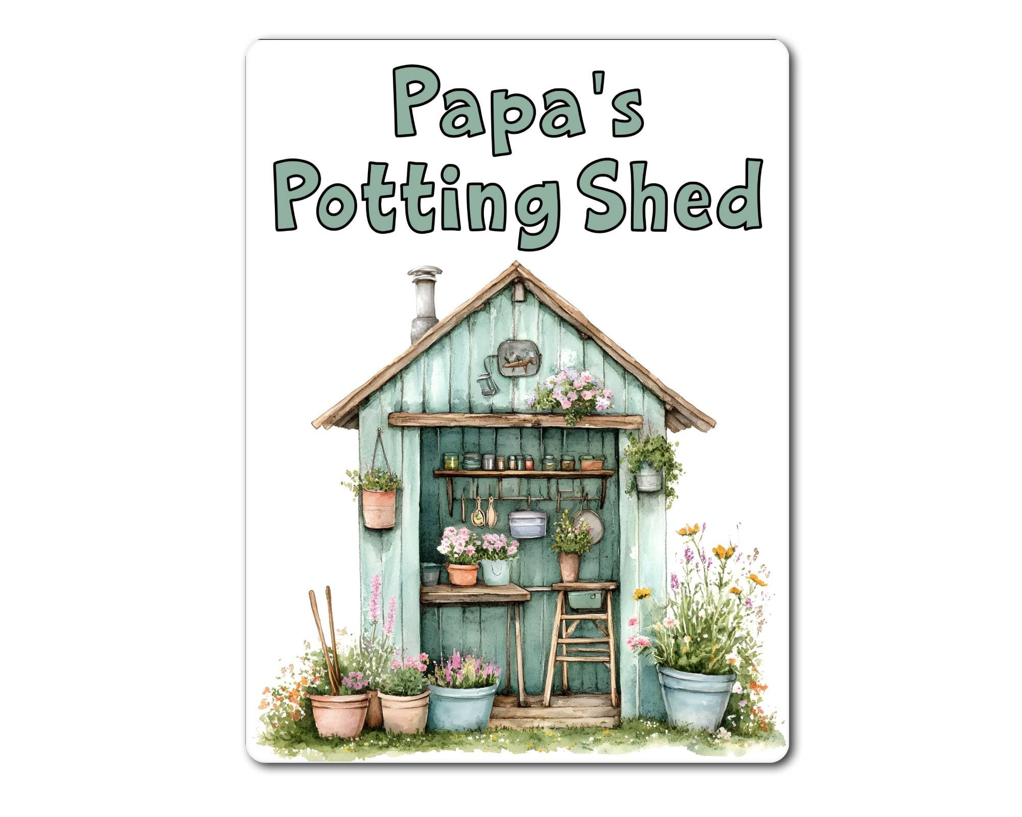 Decalarama Green Papa Metal Sign Gift – Papa's Potting Shed – - Family Fun Gardening Allotment Novelty Aluminium Present