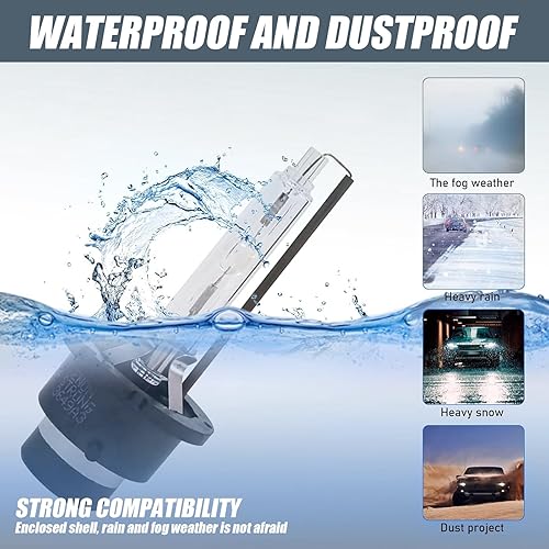 Miniatura 4 de 2 bombillas de xenón HID D2S para automóvil, 6000 K blanco frío súper brillante con anillo de presión de metal y base, repuesto de bombilla de haz