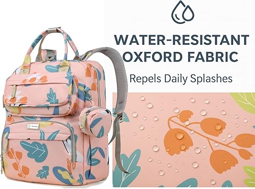 Miniatura 5 de Mochila para pañales, bolsa de bebé con múltiples compartimentos (rosa rubor)