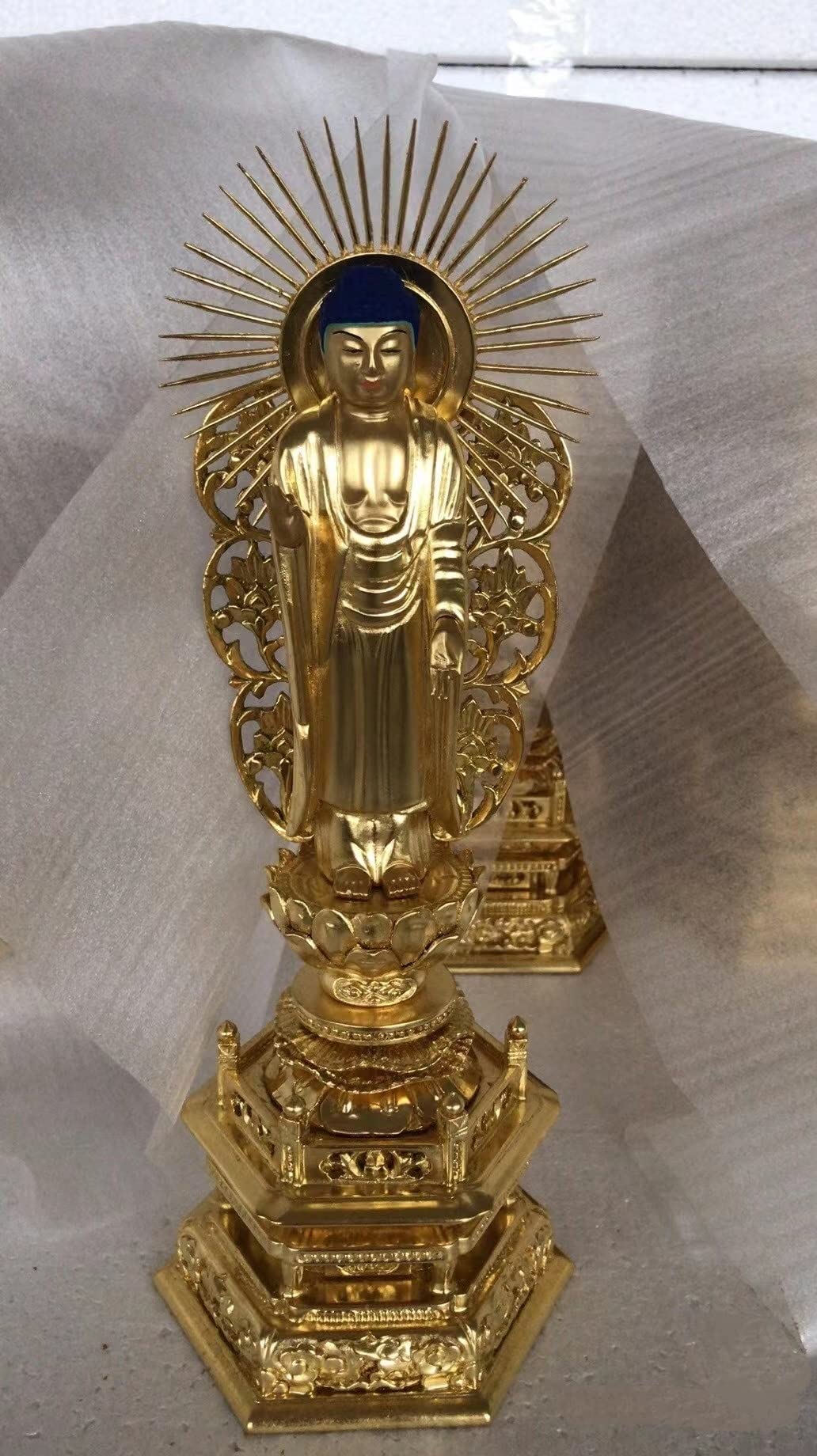 金泥書 舟立弥陀 六角ケマン台座 丸台座(蓮華) 柘植 仏具 白檀製 六角