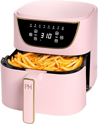 Paris Hilton Air Fryer, Large 6-Quart Capacity, Nonstick Made without PFAS, Touchscreen Display, 8-in-1 Air Fry, Roast, Broil, Bake, Reheat, Keep Warm, Pizza, Dehydrate, Dishwasher Safe, Pink