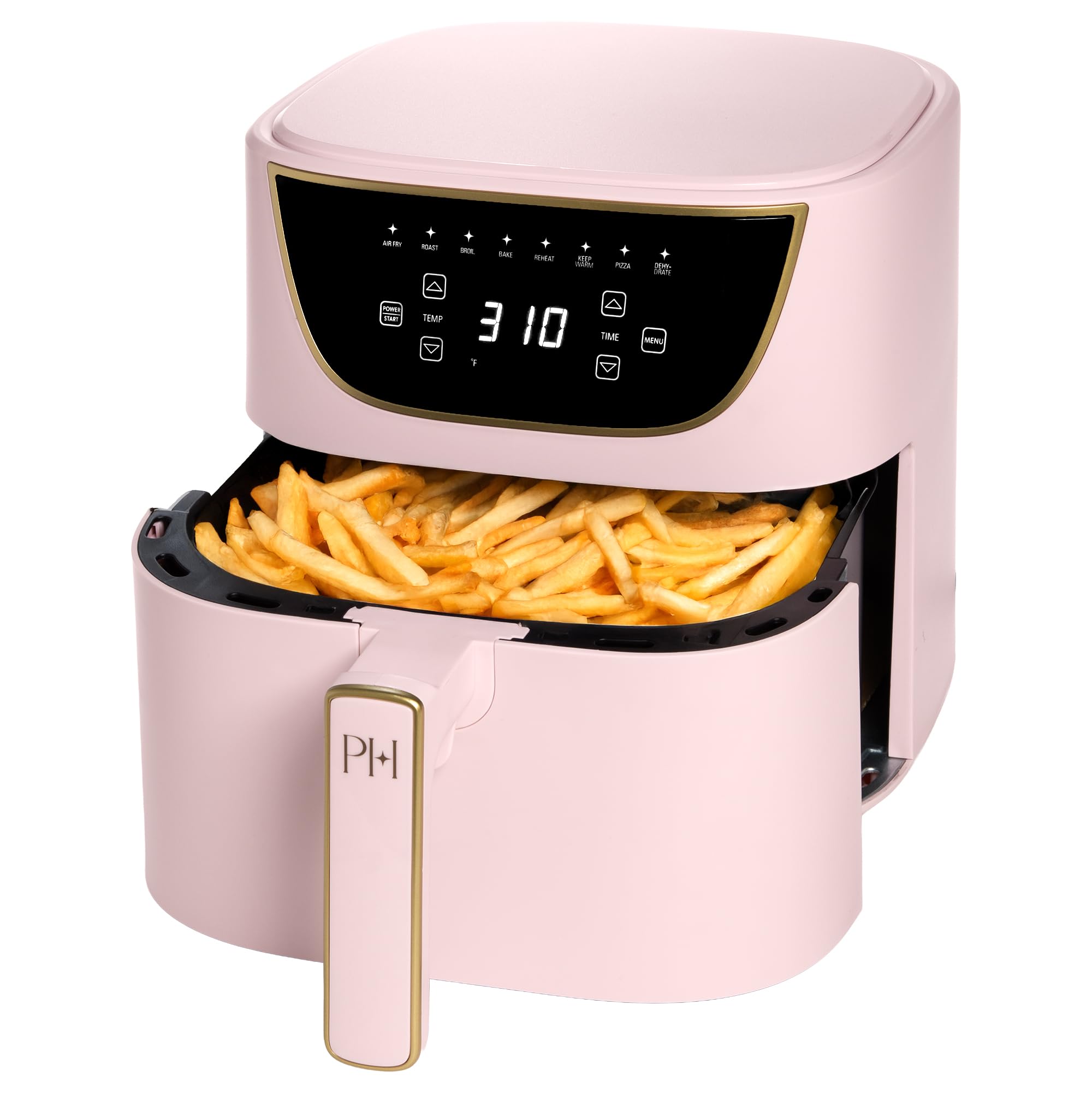 Paris Hilton Air Fryer, Large 6-Quart Capacity, Touchscreen Display, 8-in-1 (Air Fry, Roast, Broil, Bake, Reheat, Keep Warm, Pizza, Dehydrate), Dishwasher Safe and Nonstick Basket and Crisper, Pink