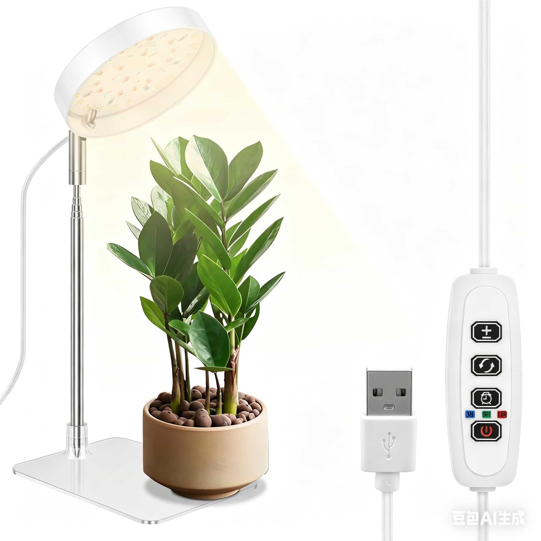 Wameitf White Plant Grow Light, Full Spectrum Led Grow Light, 48 Leds Plant Lights, 10 Level Brightness Dimming, 3 Timer Modes 6.7-24.8 Inch Height Adjustable, 180° Rotatable Pole, Plants Lights Growth Lamps(White)