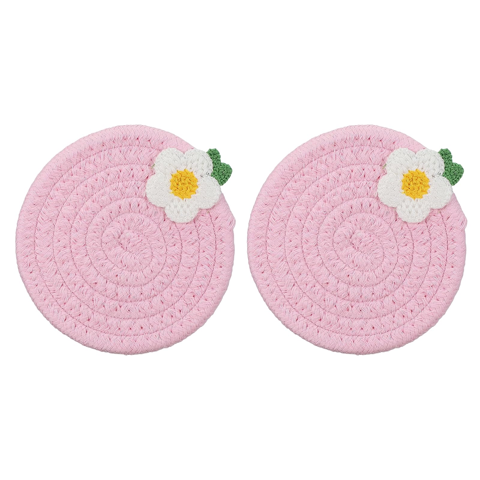 Set de table rond tressé rose 11,9 cm dessous de verre fleur déco cuisine
