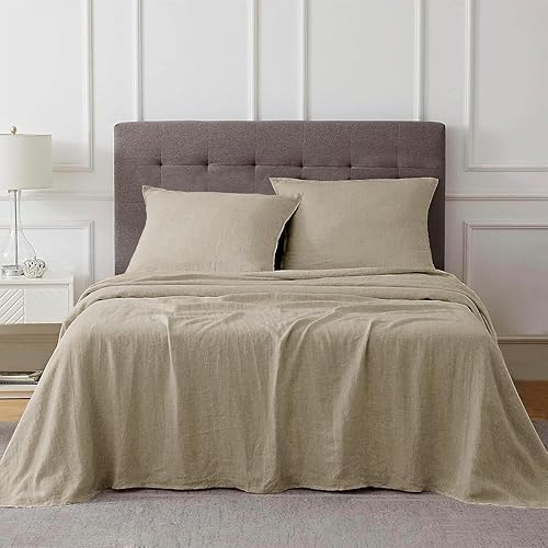 Miniatura 10 de Talasily Juego de sábanas de lino tamaño Queen, 4 piezas (1 sábana encimera y 1 sábana bajera y 2 fundas de almohada), juego de sábanas de 55% lino