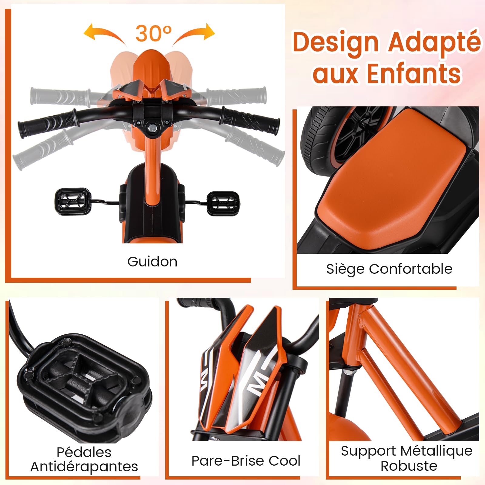 COSTWAY Tricycle Bébé Évolutif avec Guidon & Pédale, Vélo Enfant à 3 Roues avec Pare-Brise Cool, Draisienne pour Garçons Filles de 3 Ans+ (Orange)