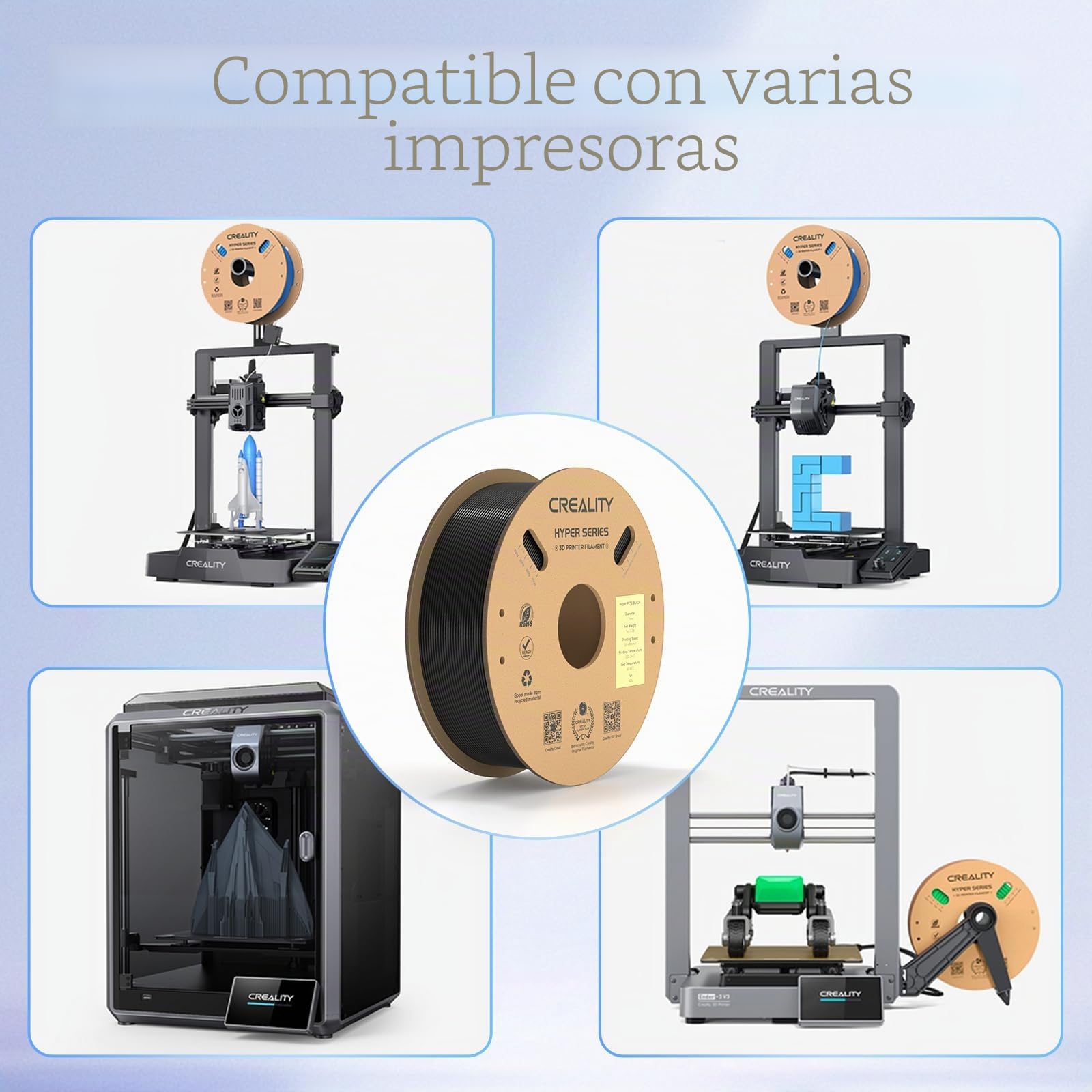 Creality Hyper PETG Filamento, Filamento Negro+Blanco 1.75mm Hyper PETG 2KG, Filamento PETG para impresora 3D con precisión dimensional +/- 0.03mm, Materiales de impresión 3D para la mayoría de las