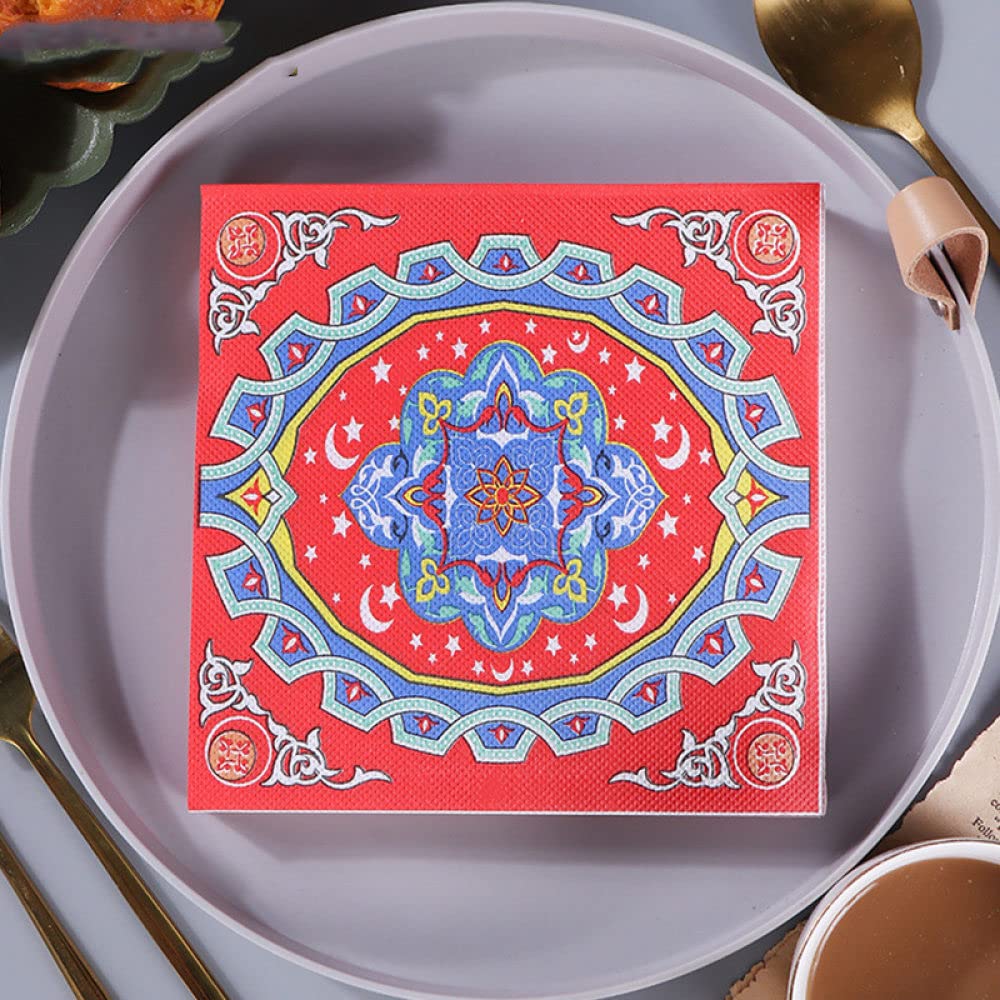 Bodmind 100-Pack Decorative Napkins,Bright Red Indian Ethnic Pattern Art,2Ply Disposable Paper Party Napkins Serviettes 33Cmx33Cm Ideal For Decoupage Crafting For Bridal Shower,Picture,33X33Cm