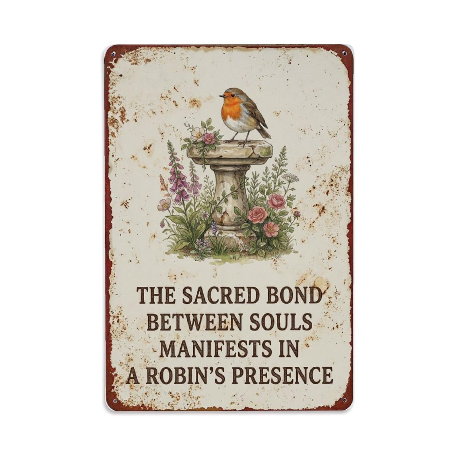 Robin Bird Garden Quote Sacred Metal Tin Sign Plaque Wall Decor for Cafe, Club Bar, Office, Home Garden Metal Poster 8x12Inch