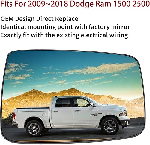 Miniatura 10 de Espejo lateral del conductor de repuesto para Dodge Ram 1500 2500 2013 2014 2015 2016 2017 2018 Dodge Ram 1500 2500 - Espejo convexo, espejo