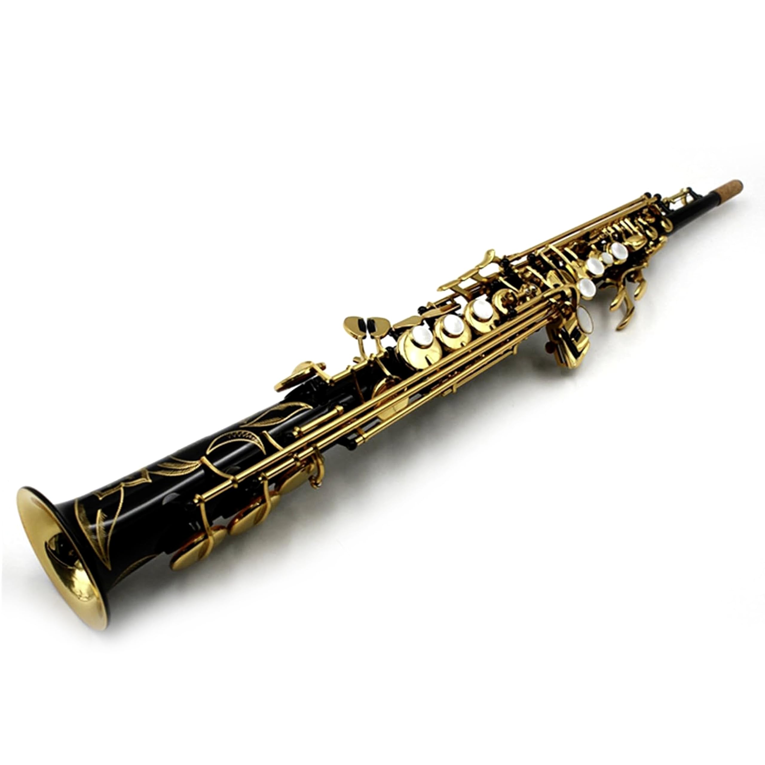 Professional Straight Soprano Saxophone in Gold Lacquer, Brass Body, E Flat Key, Includes Mouthpiece, Reeds and Case, for Beginner and Intermediate Players