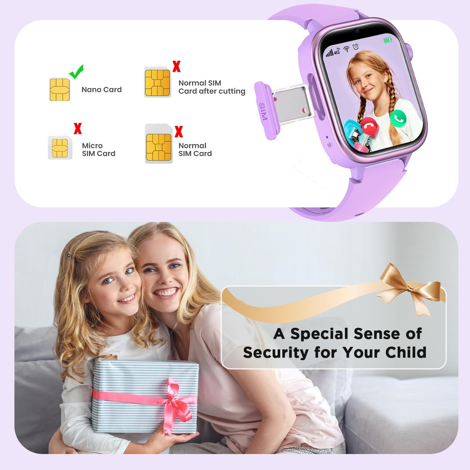 Nuevo 4G Reloj Inteligente Niño con Videollamada & GPS, Smartwatch Niños con SOS, Chat de Voz, Modo Escuela, Podómetro, Despertador, Monitor de Sueño IP68 Impermeable Regalo para Niños Niñas, Púrpura 8