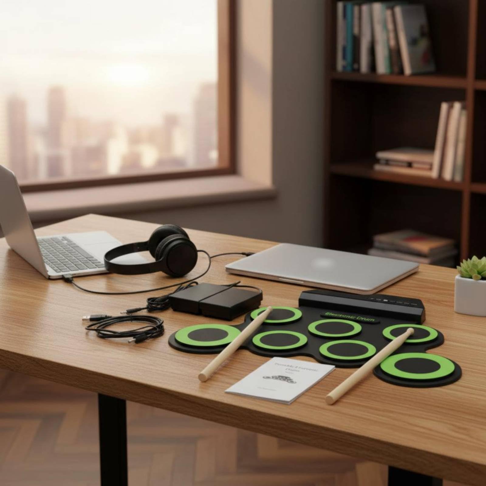 Batteria USB in Silicone Uscita Cuffie Batteria Elettronica Portatile Effetti Acustici Multipli Strumento Musicale per Studenti di Musica, Bianco