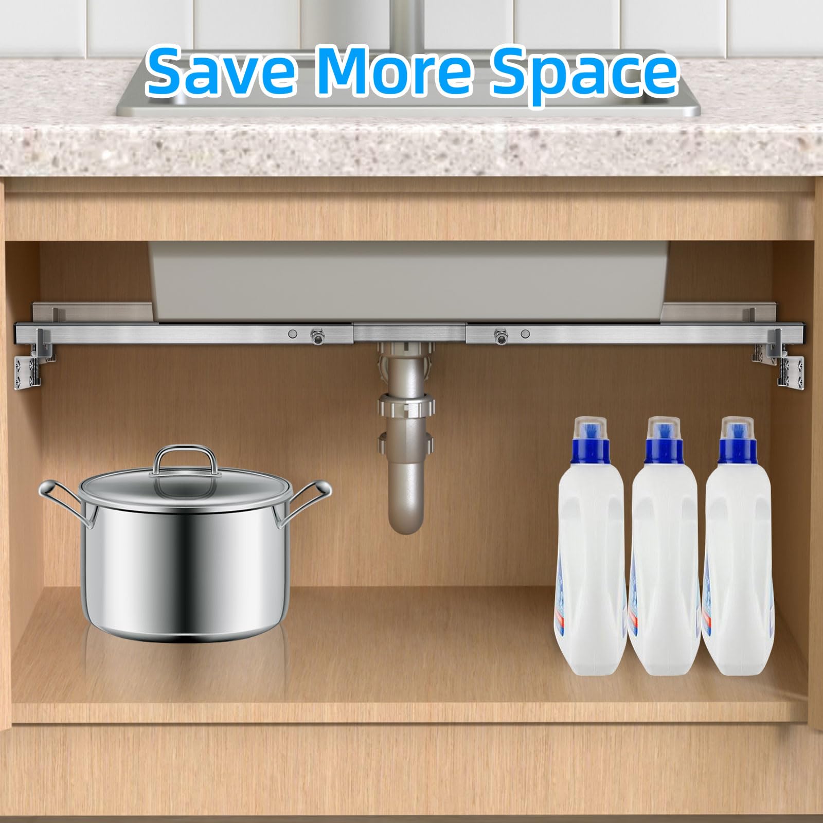 Qualward Soportes de fregadero de montaje inferior, soporte ajustable para fregadero, kit de instalación de acero inoxidable para fregadero de cocina de montaje inferior (20-55 pulgadas)