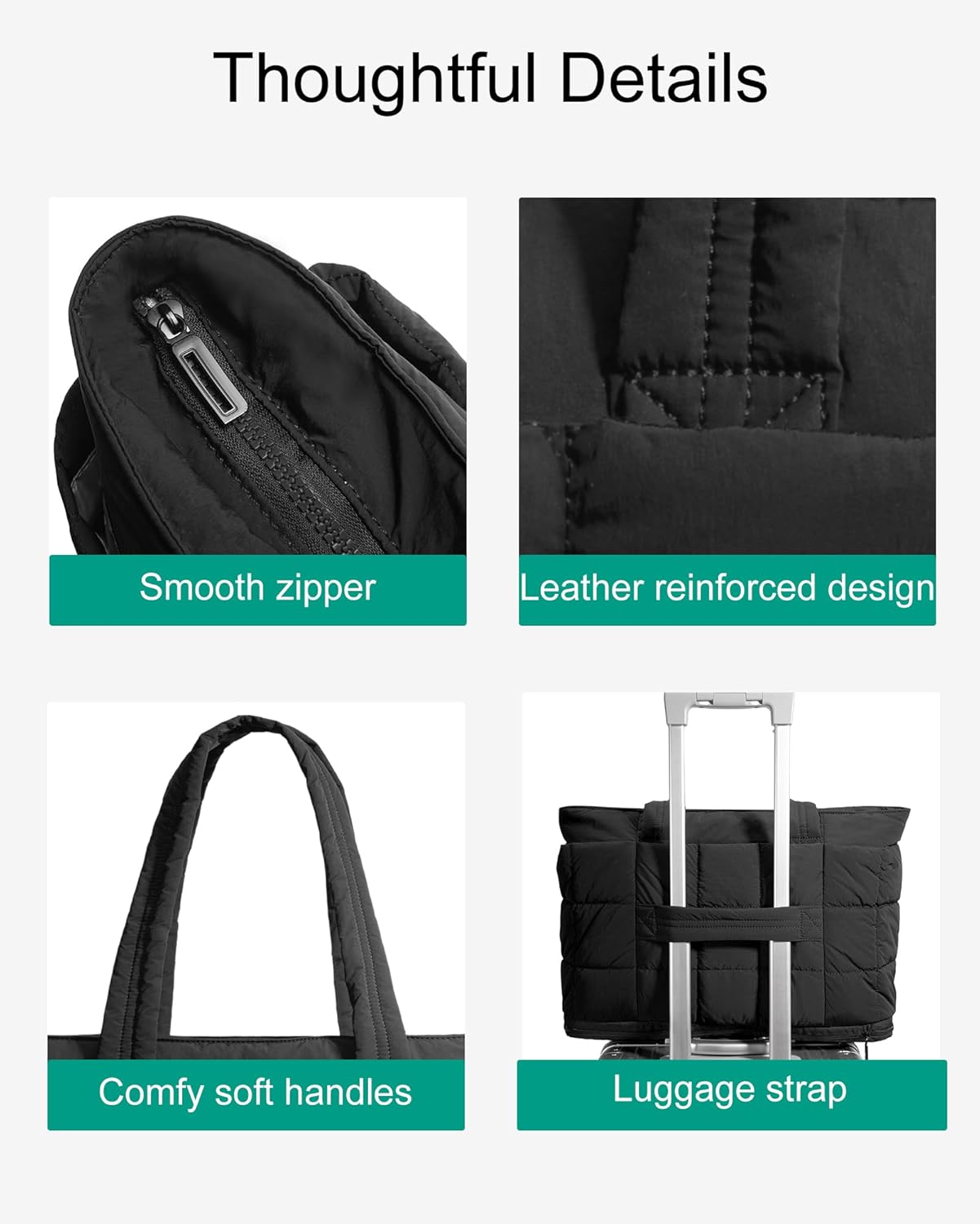 Tote Bag for Women Puffer Tote Bag Large Quilted Carry on Travel Bag Nurse Bag with Zipper for Work School - Image 8