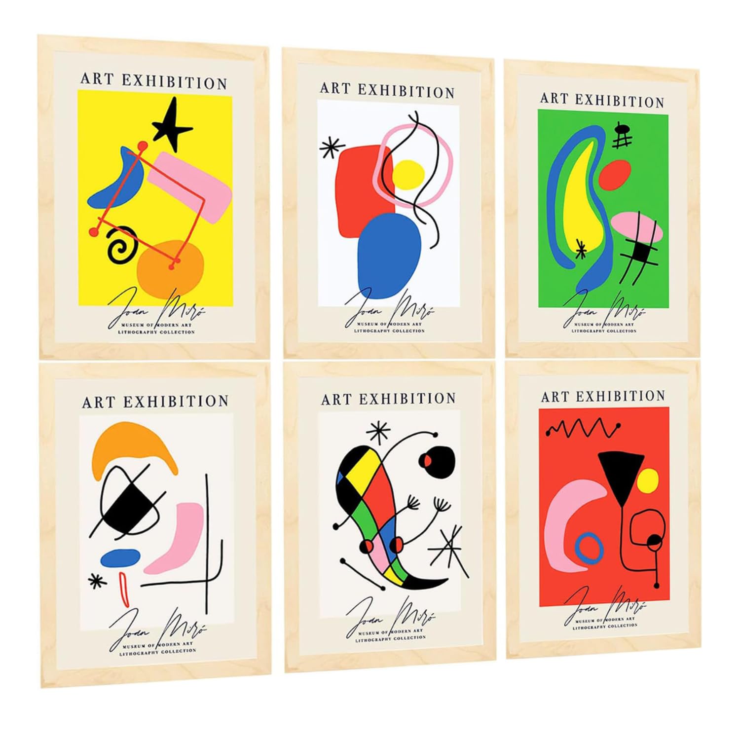 Nacnic Set of 6 Joan Miró Artistic Illustrations. Collection of Decorative Paintings by the Famous Artist. Surrealism and Expressionism. Prints for Interior Design and Decoration. A3.