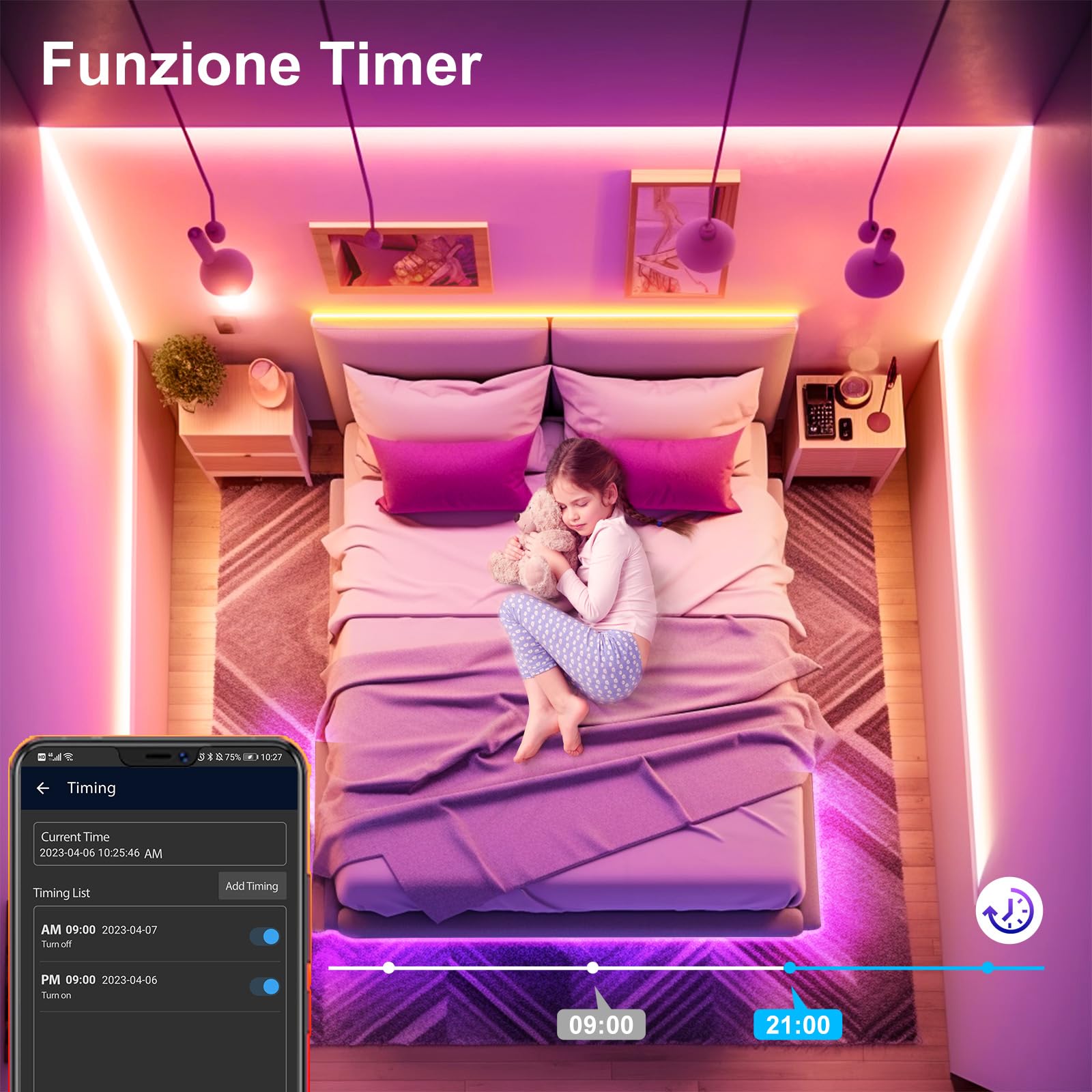VKH Striscia LED 5 Metri, LED Striscia RGB Colorate con Telecomando, App Controllata, Sincronizza Cambia Colore con la Musica, Luci LED per Camera da Letto, Cucina, Decorazione per Feste, Bar (5m)