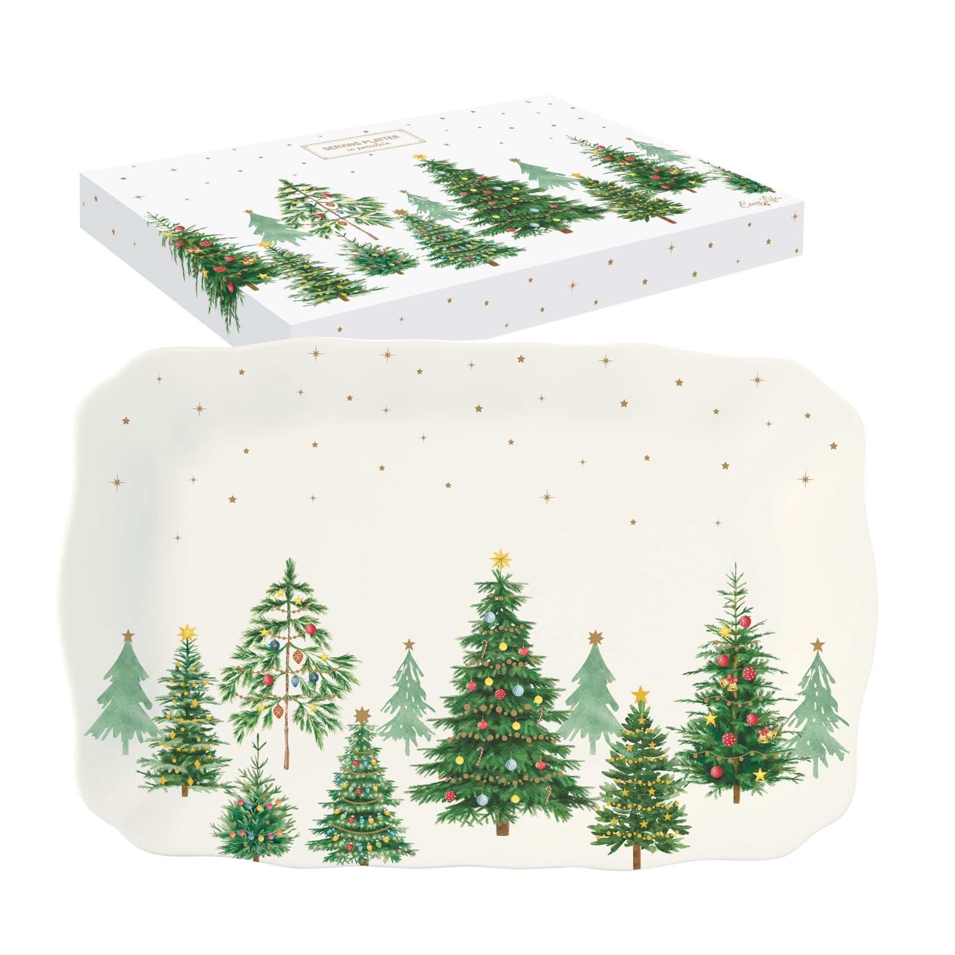 Plat de service Festive Trees coffret cadeau en porcelaine pour Noël