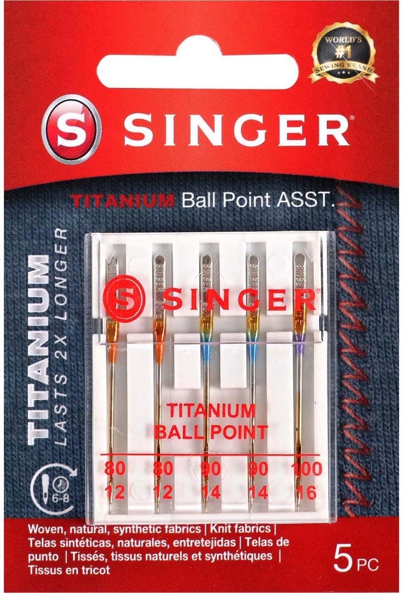 SINGER 04809 Titanium Universal Ball Point Machine Needles for Knit Fabric, Assorted Sizes, 5-Count