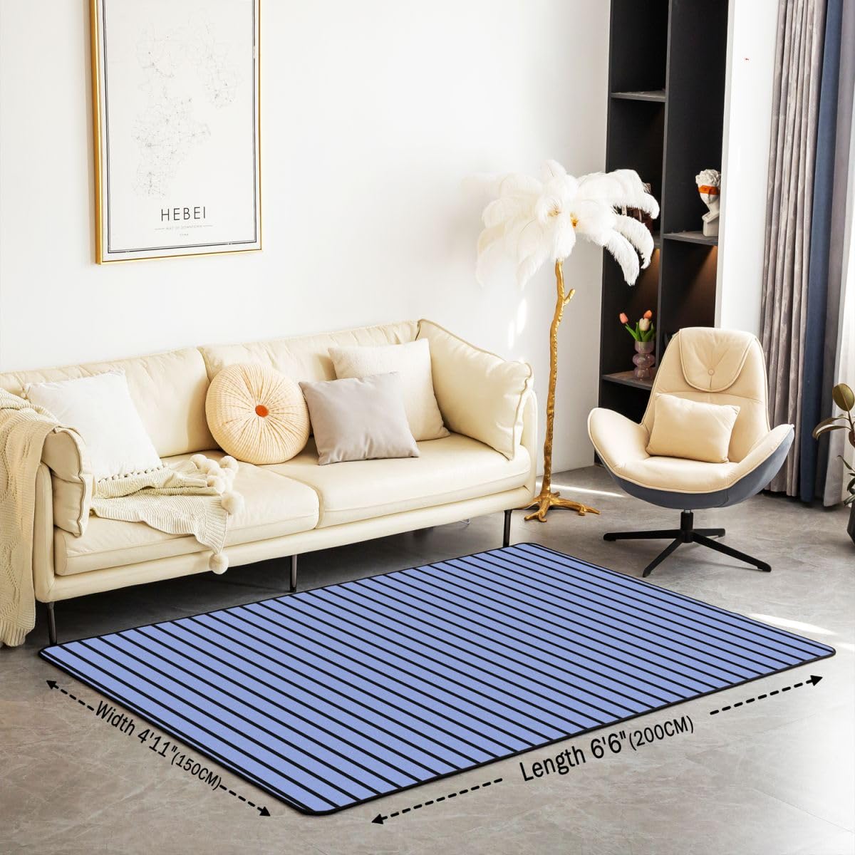 Loussiesd Tapis Salon 100x150cm Bleu Rayures Tapis d’intérieur Striped Antidérapant,Doux,Lavable Ligne Rayures pour Salon Chambre Géométrique Salle à Manger, Cuisine Art Modernee Abstrait