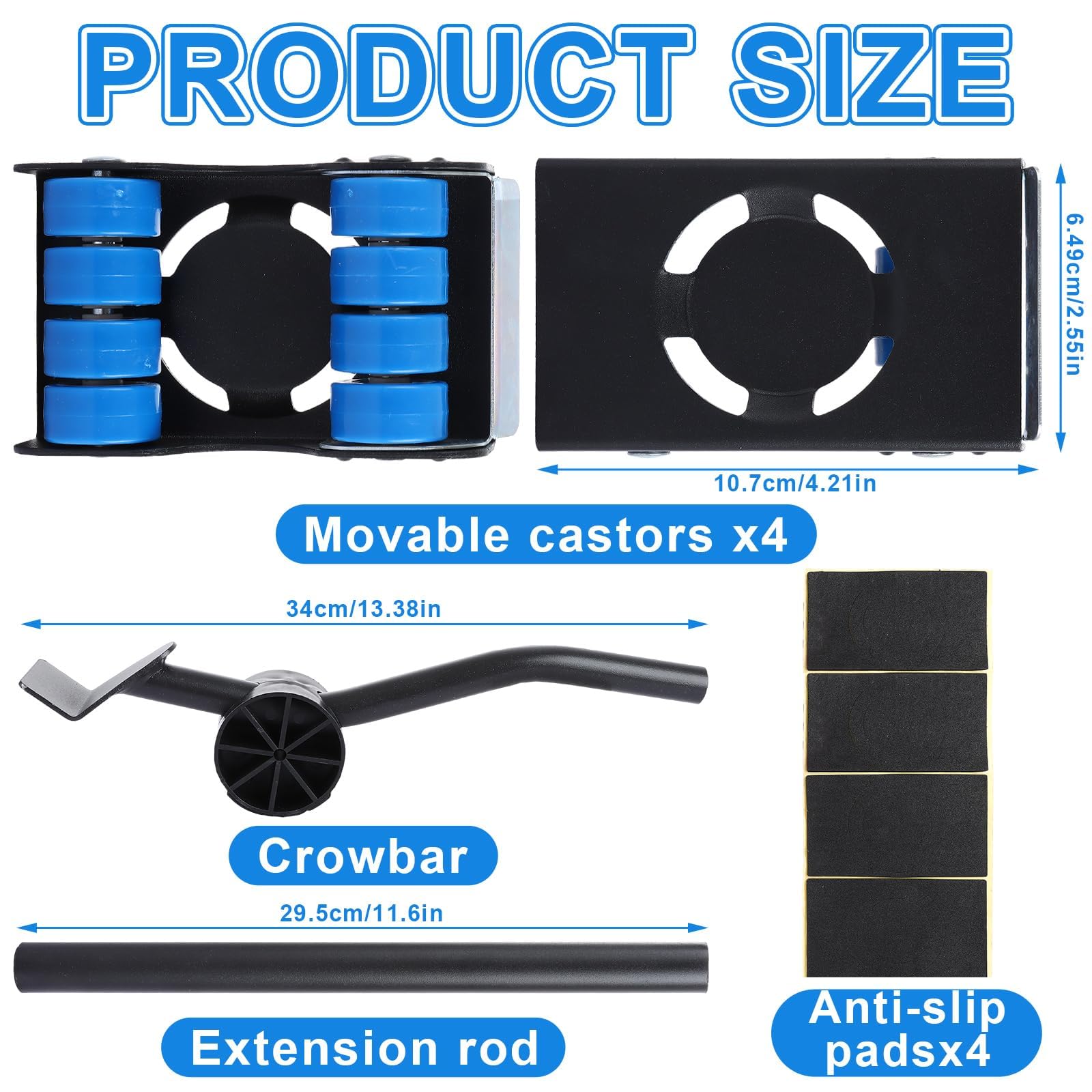 LOPYXBR Furniture Moving Wheels Set, Heavy Duty Wheels for Furniture Lifter Mover 4 Metal Sliders with 8 Wheel - Image 2