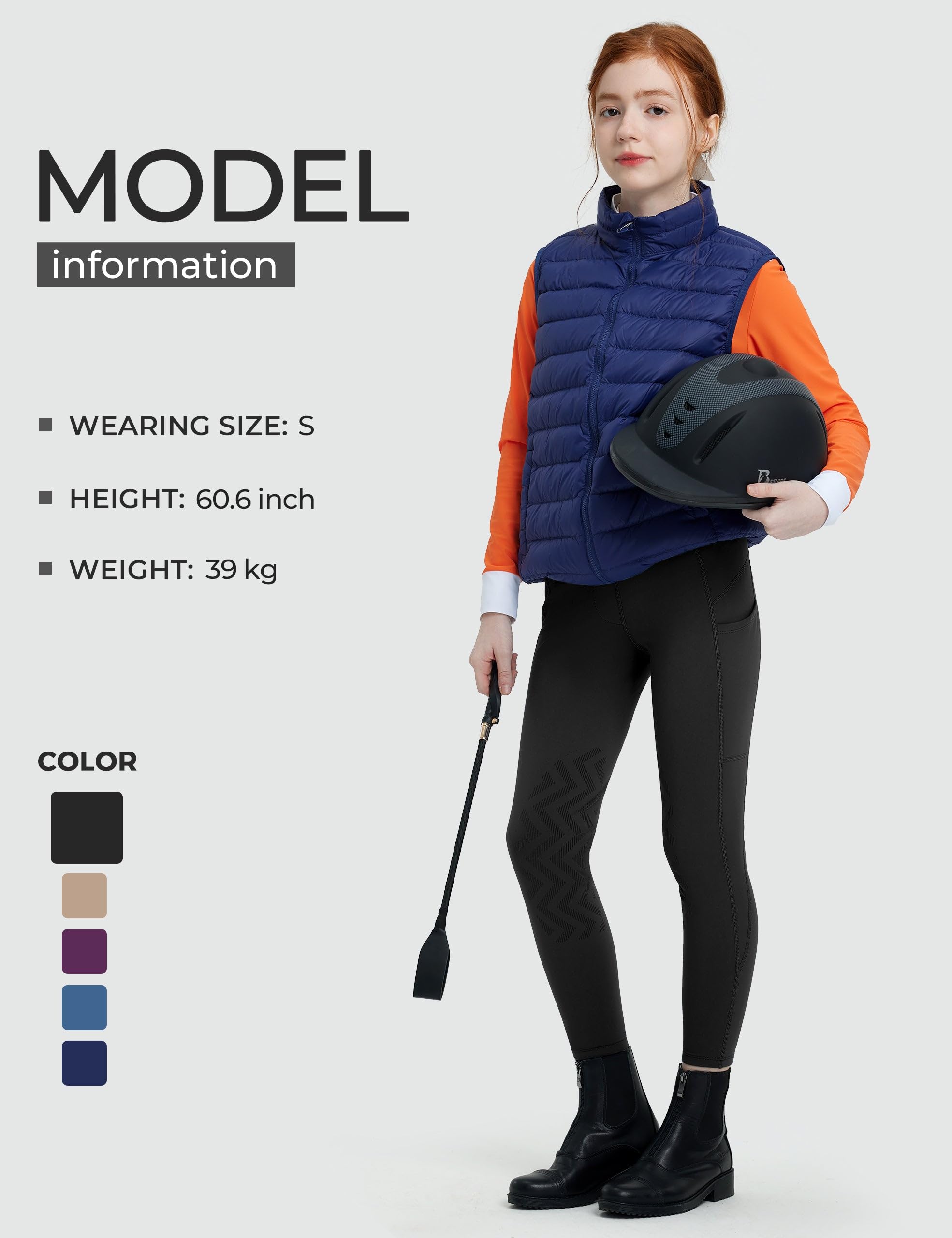 FitsT4 Sports Pantalones de equitación de invierno para niñas, pantalones de equitación de forro polar con parche en la rodilla, mallas ecuestres y bolsillos