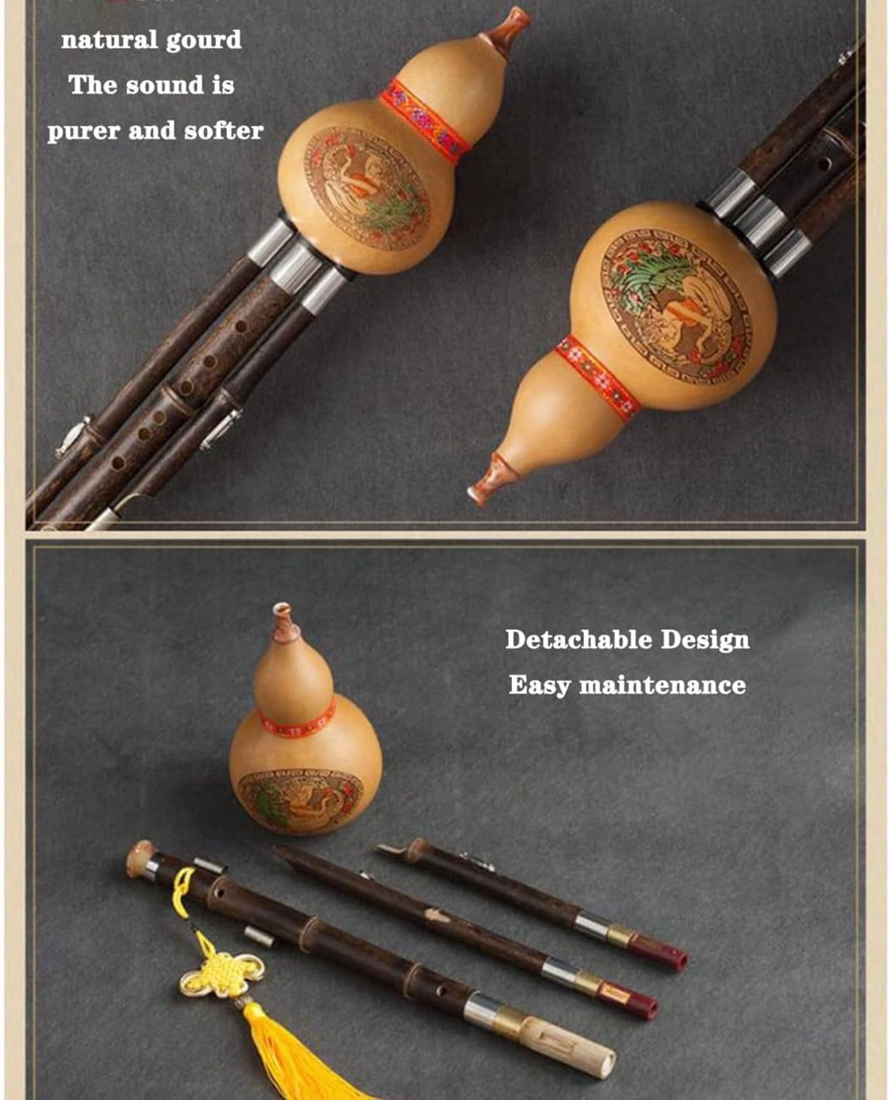 Hulusi bambou chinois Gourd Flute Clé de C avec étui instrument à vent