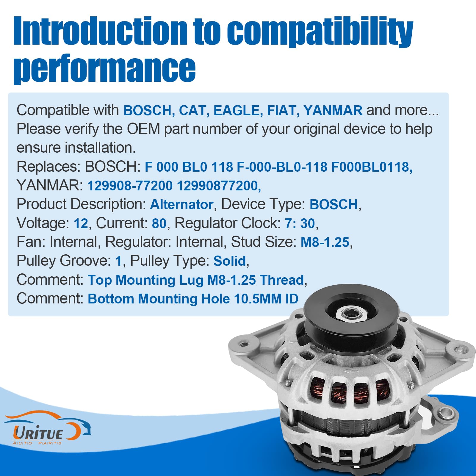 Amazon | Uritue F000BL0118 12V 80A オルタネーター 2008 TT-4 - TT8