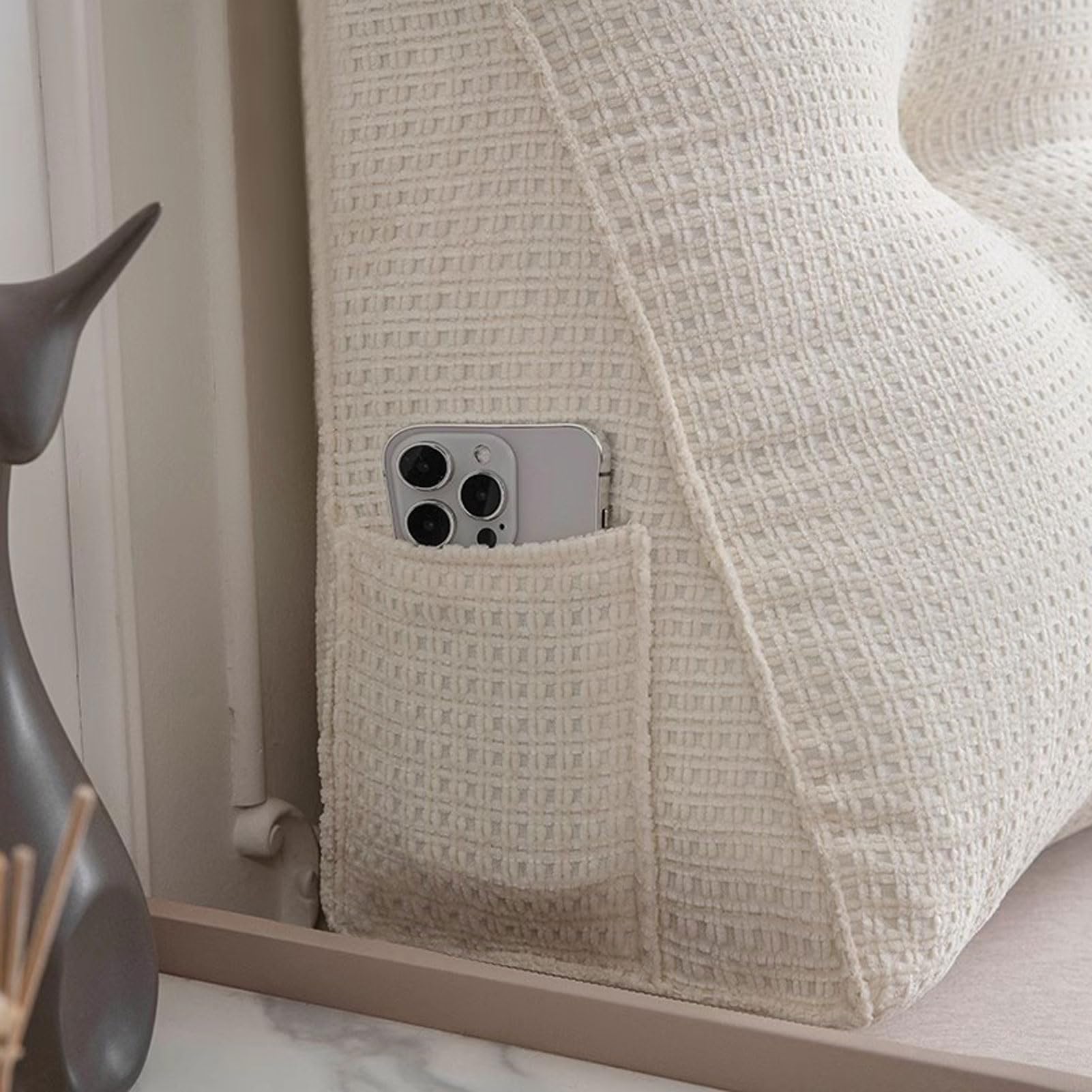Cojín Triangular para Cabecero de Cama, Almohada Triangular de Lectura, Soporte de Espalda Mientras Se Sienta en La Cama, con Reposacabezas Desmontable (1 180X50cm)