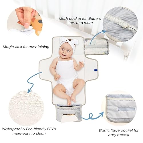 Miniatura 3 de Kigai Cambiador de pañales portátil con diseño de tigre lindo para bebé, impermeable, plegable, cambiador de viaje para baby shower, niñas y niños