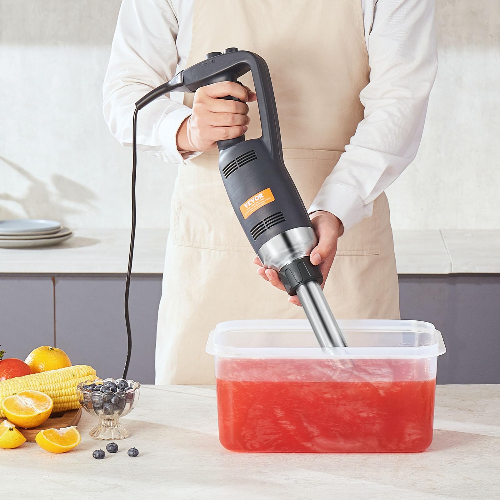 VEVOR kommerzieller Stabmixer Handmixer 350 W, 254 mm stufenloser Stabmixer mit variabler Drehzahlen und Edelstahlklinge, tragbarer Mehrzweckmixer für Suppen, Saucen, Kartoffelpüree, Sahne