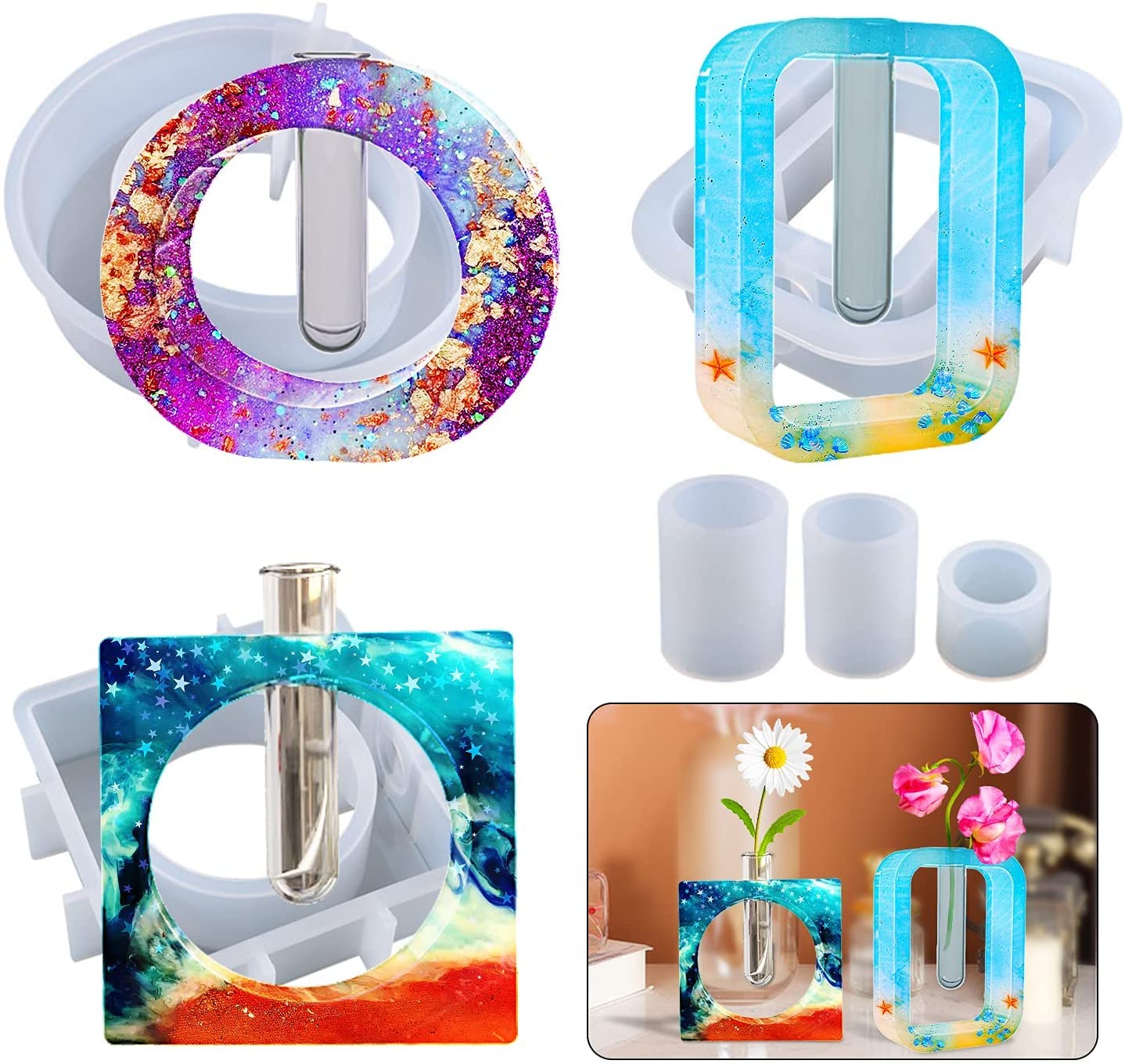 BRIGHTAIL INFRA DIY 3 Sets Plant Propagation Station Resin Mold Test Tube Planter Silicone Mold,with 9 pcs Test Tubes,Perfect for Propagating Hydroponic Plants Home Garden Wedding Decoration