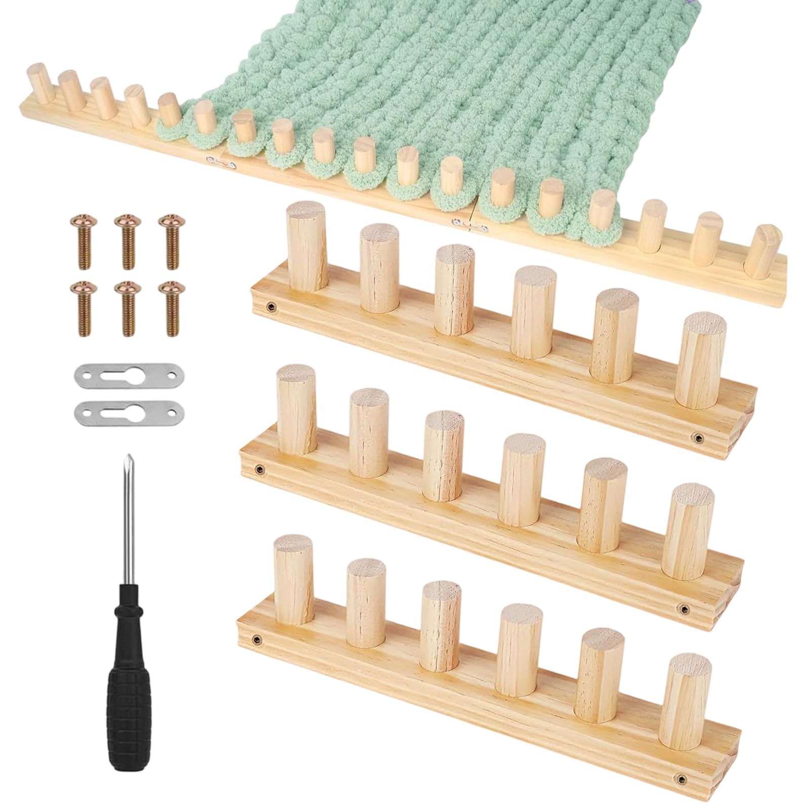 YUDAWN 3 PCS Chunky Knitting Blanket Loom, 90cm/35in Wooden Blanket Loom 3-in-1 Crochet Knitting Tool Set with Screwdriver and Assembly Weaving Tools for Beginners