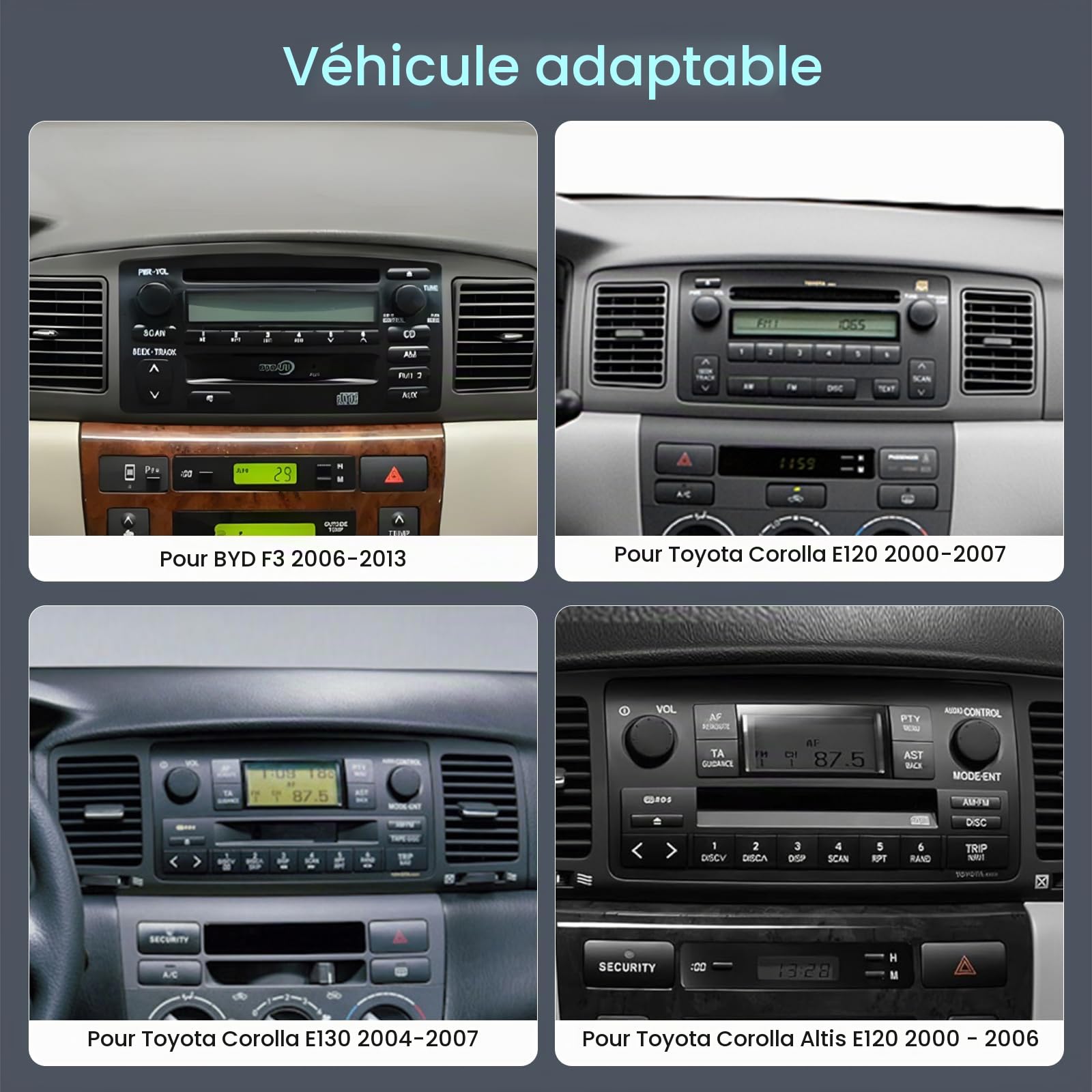 Inefala 2G+64G Autoradio Android 15 pour Toyota Corolla E120 2000-2006