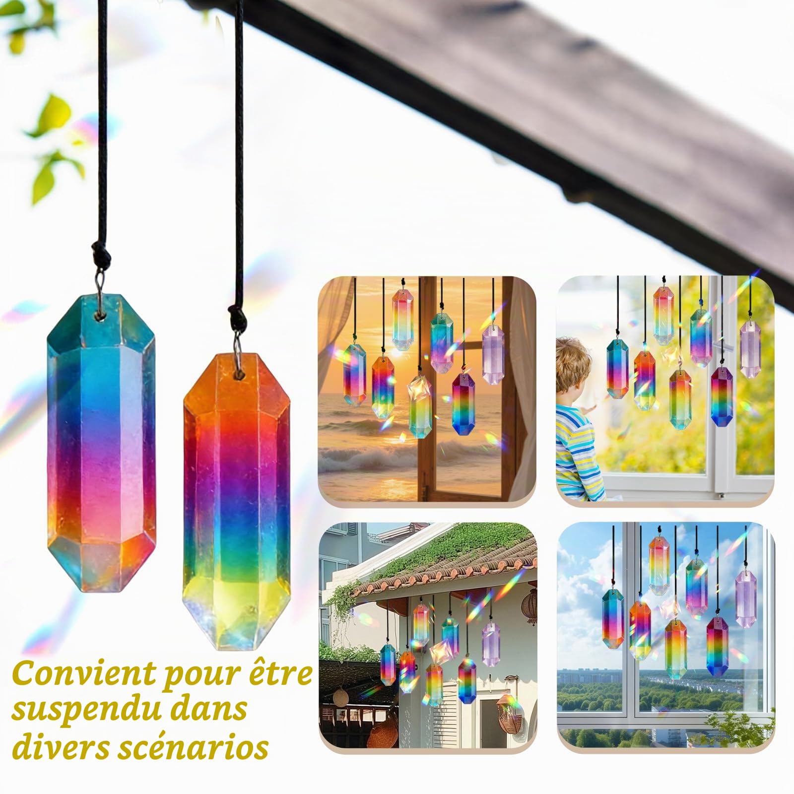 7 pièces Ensemble de Cristal Attrape-Soleil, Cristal de Verre de 76 mm à Suspendre, Prisme Suncatcher Arc-en-Ciel, décoration de fenêtre à Suspendre pour décoration de Balcon de