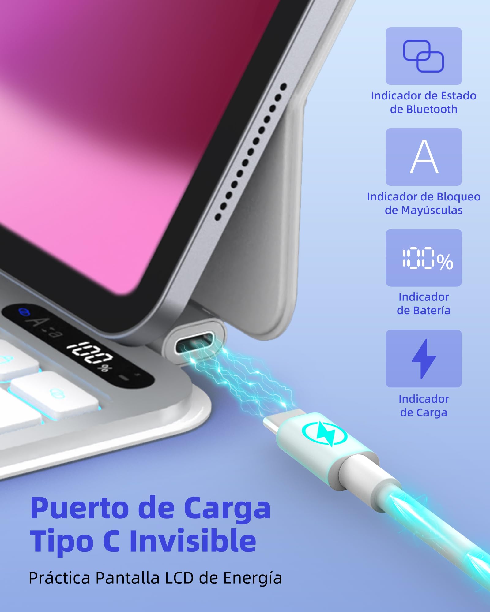 Bettdow Teclado para iPad Air 11" M4 2026/M3 2025/M2 2024, Español Ñ Ligera de Aleación de Aluminio Magnético Flotante Diseño Teclado con Trackpad para Air 5ª/4ª 10,9"/iPad Pro 11" 4ª/3ª/2ª/1ª,Blanco