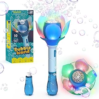 Sponsored You’re seeing this ad based on the product’s relevance to your search query.Learn more about this advertisement Panacare Flower Bubble Stick, Electronic Bubble Machine Children with Bubble Solution / Battery / Light, Bubble Machine 10000+ Bubbles Toy Children Gift / Birthday / Party / Wedding (Blue)