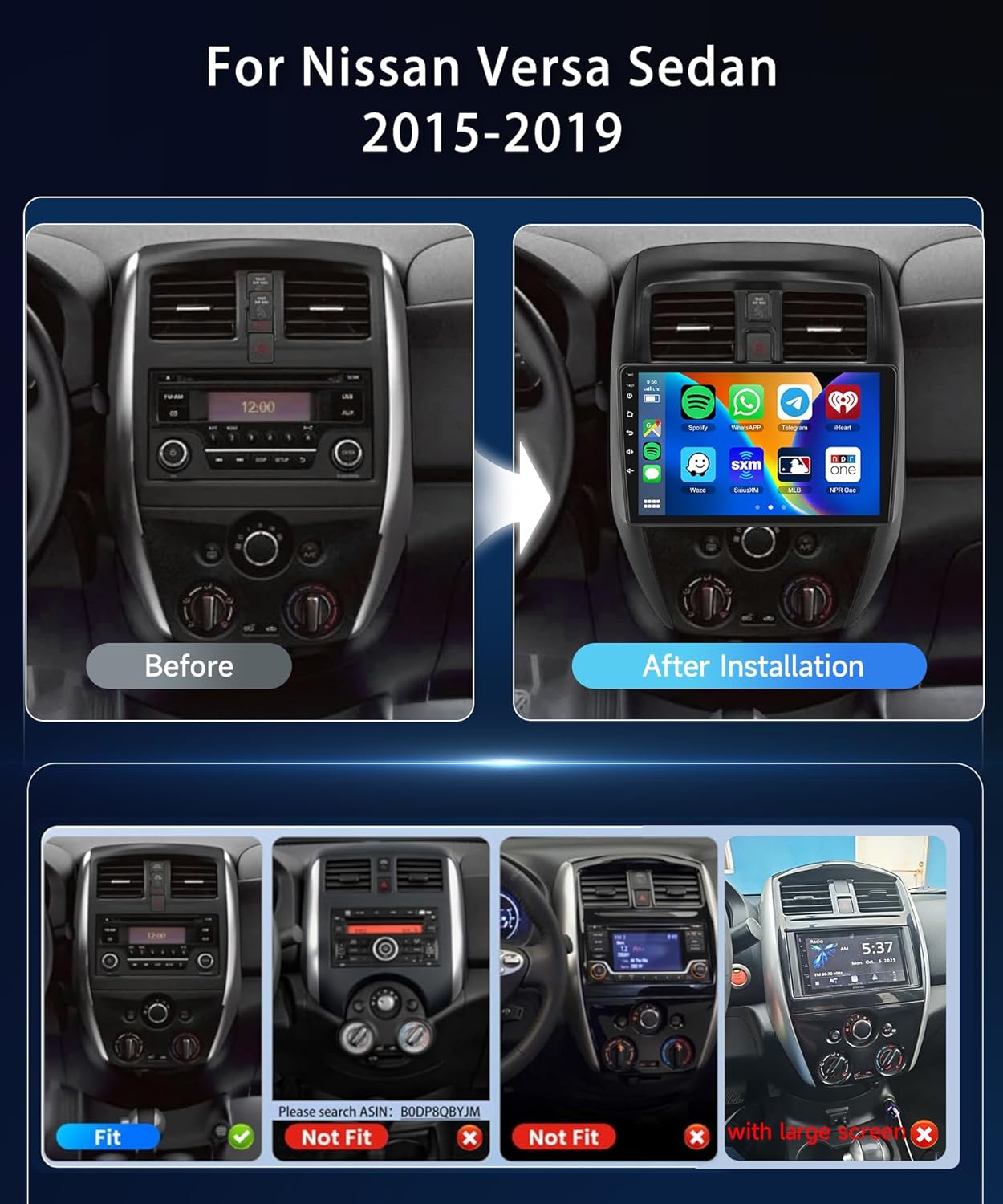 4Core+64G for Nissan Versa Sedan 2015-2019 Android Car Stereo Wireless Carplay Android Auto,10.1" Touchscreen Radio GPS 5G WiFi DSP Bluetooth SWC+Backup Camera for Honda Accord Car Play