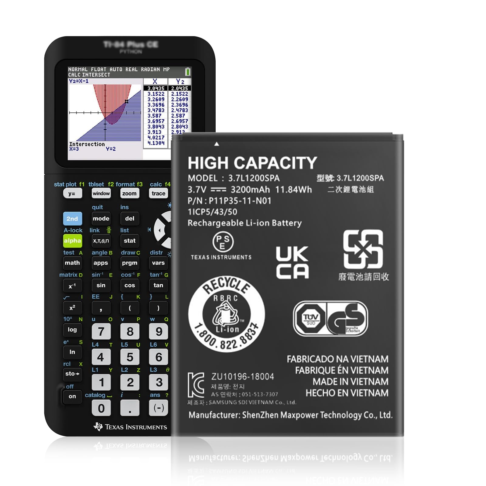 KOOAQQ P11P35-11-N01 Battery, 3200mAh High Capacity Li-ion Replacement Battery for Texas Instruments TI-84 CE/TI-84 Plus CE Part No 3.7L12005SPA