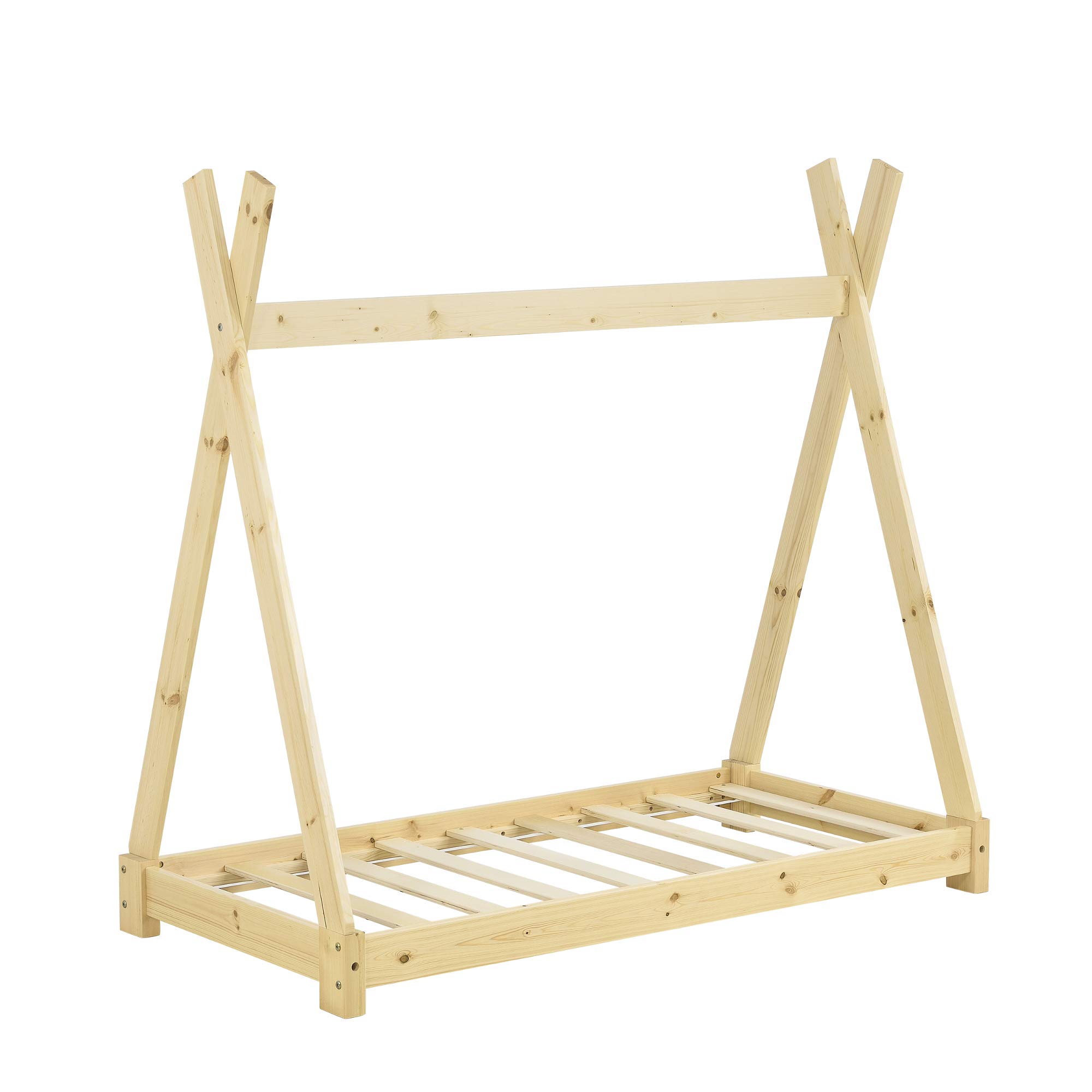 [en.casa] Cama para niños pequeños Cama Infantil 140 x 70cm Estructura Tipi de Madera Pino Color Pino Natural