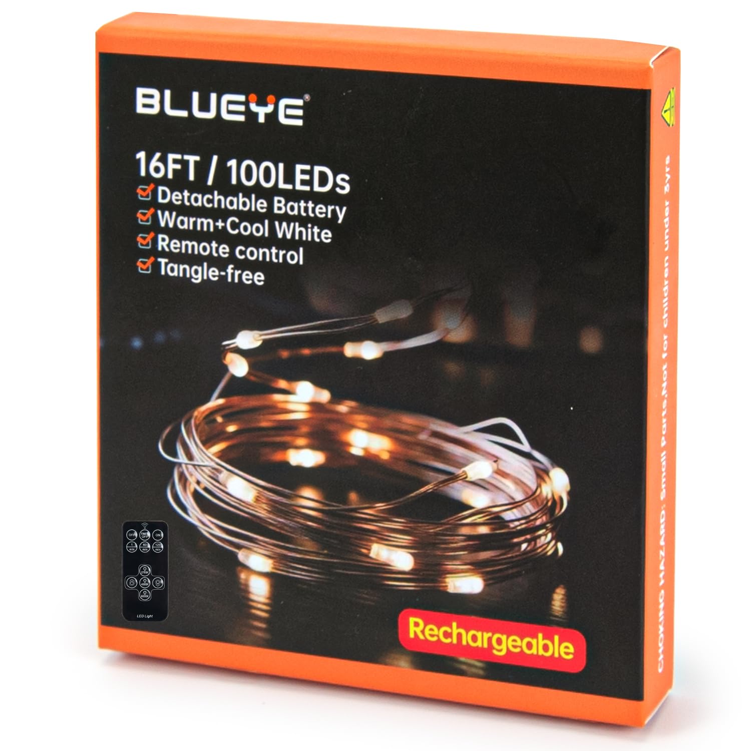 Photo 1 of 2Packs 16FT 100LEDs Rechargeable Fairy Lights,Remote Control,3 Off Timers,Detachable Battery Operated,Tangle-Free Camping String Light,Twinkle for Christmas,Party,Wedding(Cool+Warm White)
